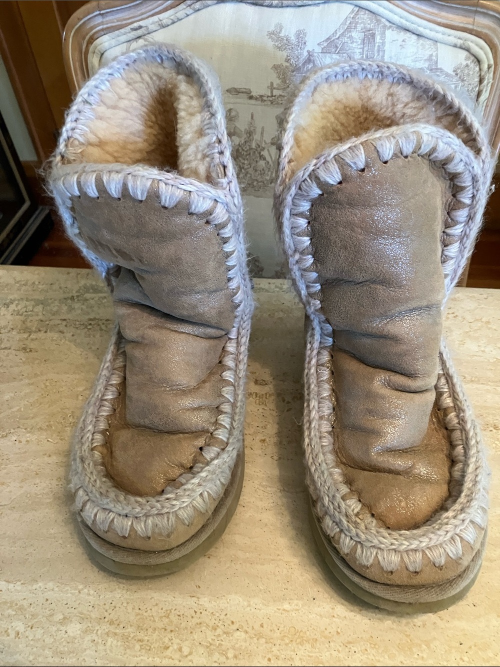Mou Women's Beige Shearling-Trim Winter Boots